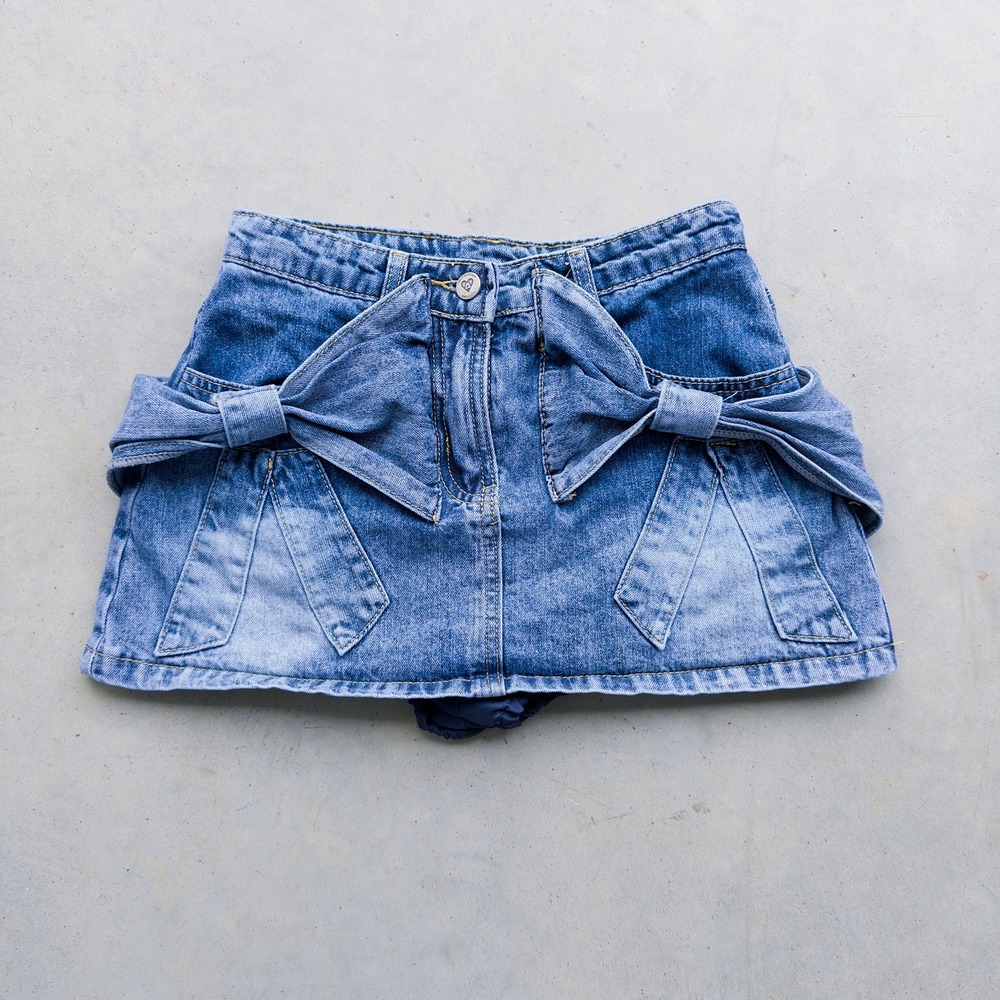 Aelfric Eden Bow Denim Micro Mini Skirt Women's 26 Blue Y2K Coquette Skort